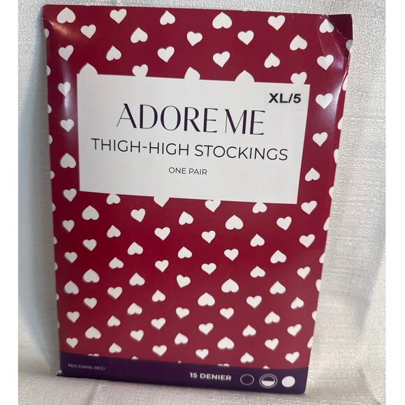 Adore me 1950s style XL5 thigh high stockings nude red lace/hearts NEW - Picture 1 of 6